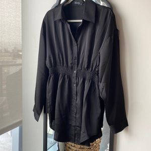 Black silk button up Mini Dress